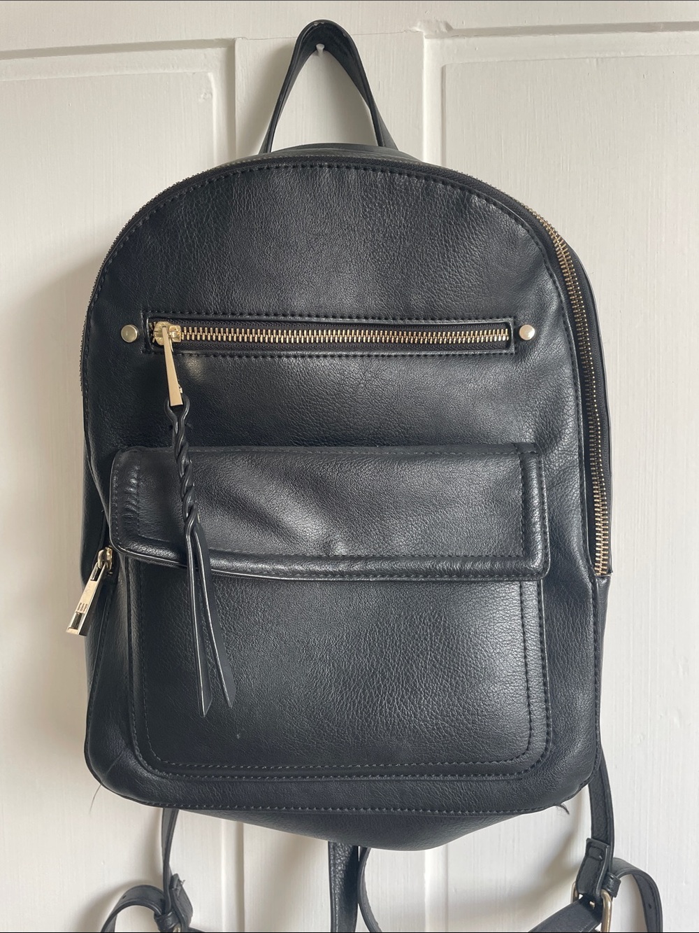 Gap Black Leather Backpack with Gold Hardware